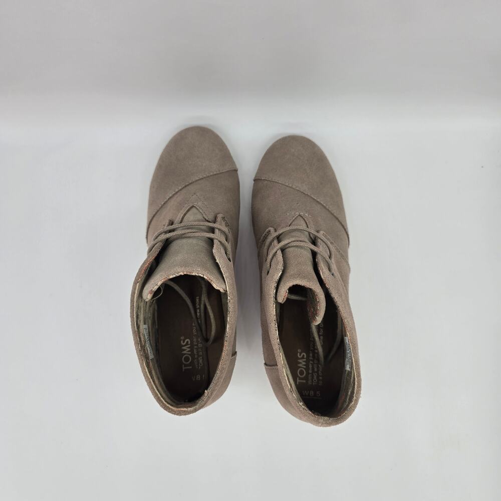 Toms Suede Lace-Up Wedge Ankle Booties 8.5 Casual chic Heeled Taupe Almond Toe - Picture 5 of 8